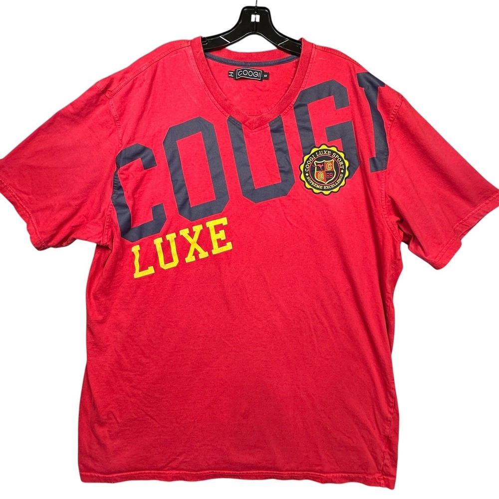 Vintage‎ Coogi Luxe Red Graphic Tee 52x33 Inch  Cotton Embroidered Patch 90s